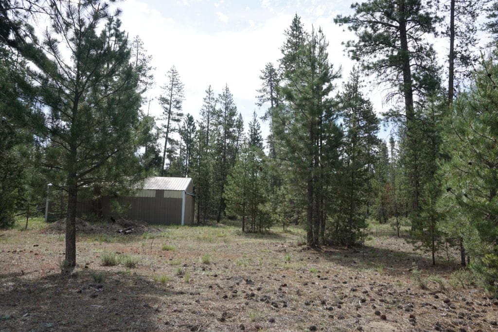 Large view of 1.00 Ac In Crescent Oregon! Treed Lot W/ Power & 20 X 30 Metal Building! Near BEND Photo 1