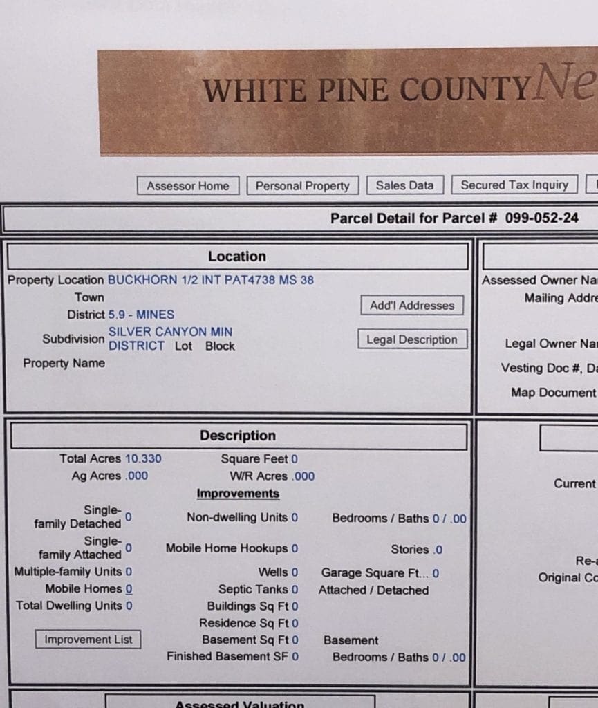 Large view of `10.33 ACRES~Patented Mining Claim “Buckhorn” SUR 38S, Silver Canyon Mining District 11,000 feet Elevation in SCHELL CREEK RANGE Photo 12