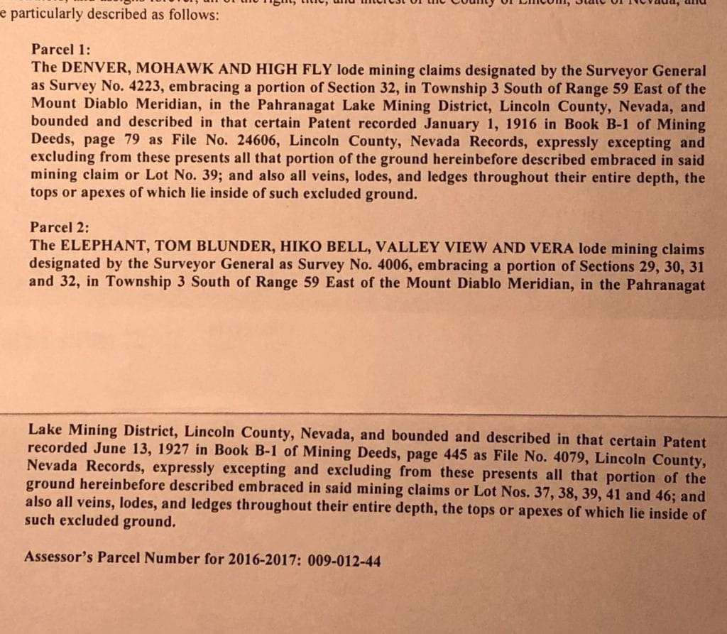 Large view of 160 Ac ~ Lincoln Co, Nevada GOLD & SILVER area, 8 Patented Load Mining Claims; The DENVER, MOHAWK AND HIGH FLY, The ELEPHANT, TOM BLUNDER, HIKO BELL, VALLEY VIEW AND VERA Photo 12