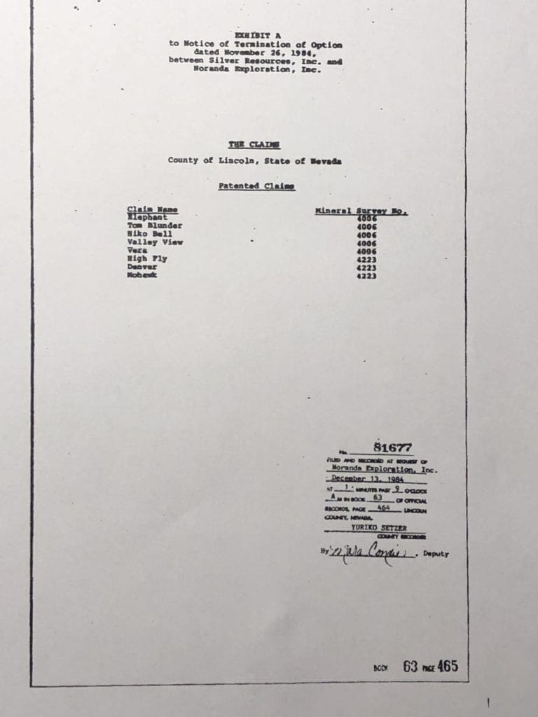 Large view of 160 Ac ~ Lincoln Co, Nevada GOLD & SILVER area, 8 Patented Load Mining Claims; The DENVER, MOHAWK AND HIGH FLY, The ELEPHANT, TOM BLUNDER, HIKO BELL, VALLEY VIEW AND VERA Photo 10