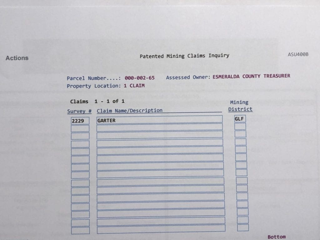 Large view of 19.43 AC~1 Patented Lode MINING Claim SUR #2229 “Garter”, Located in District 6.0, Esmeralda County, Nevada Photo 7