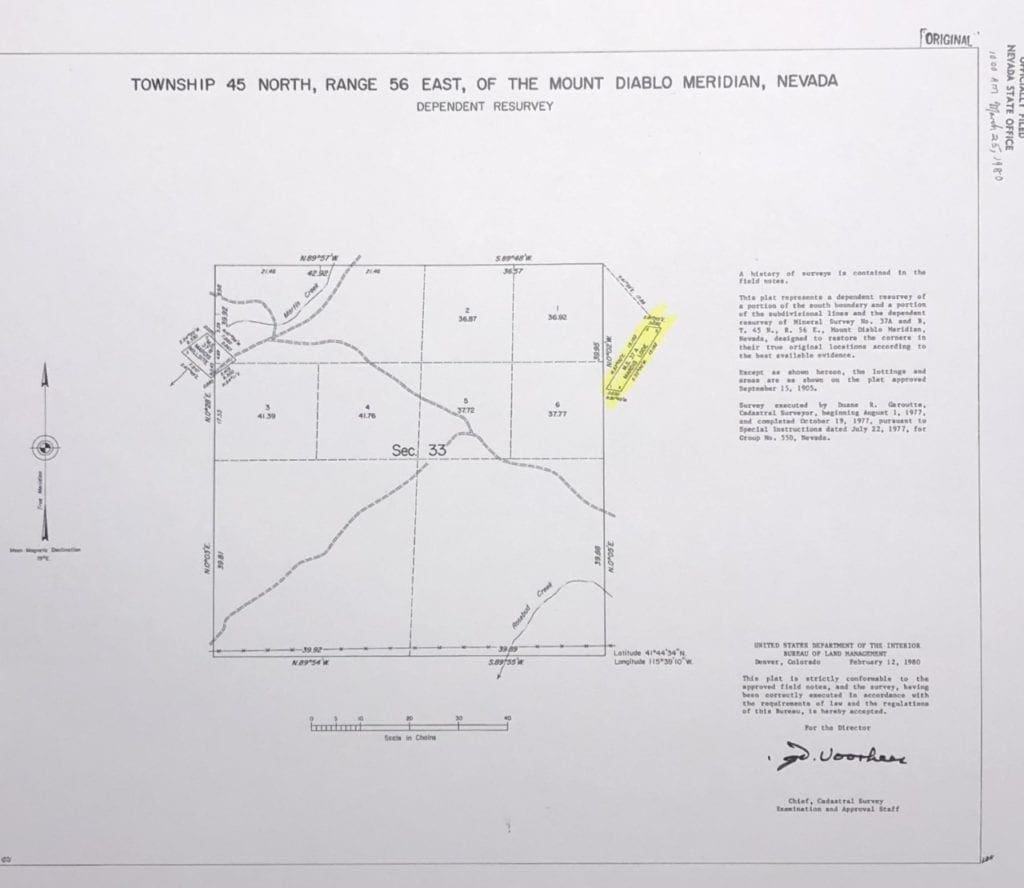 Large view of WYOMING MINING DISTRICT, SUR 37A PATENT NO 12937, “MARDIS MINE”/DIAMOND JIM MINE, Rosebud Mtn 8167 Ft Inside Humboldt Nat. Forest. Photo 6