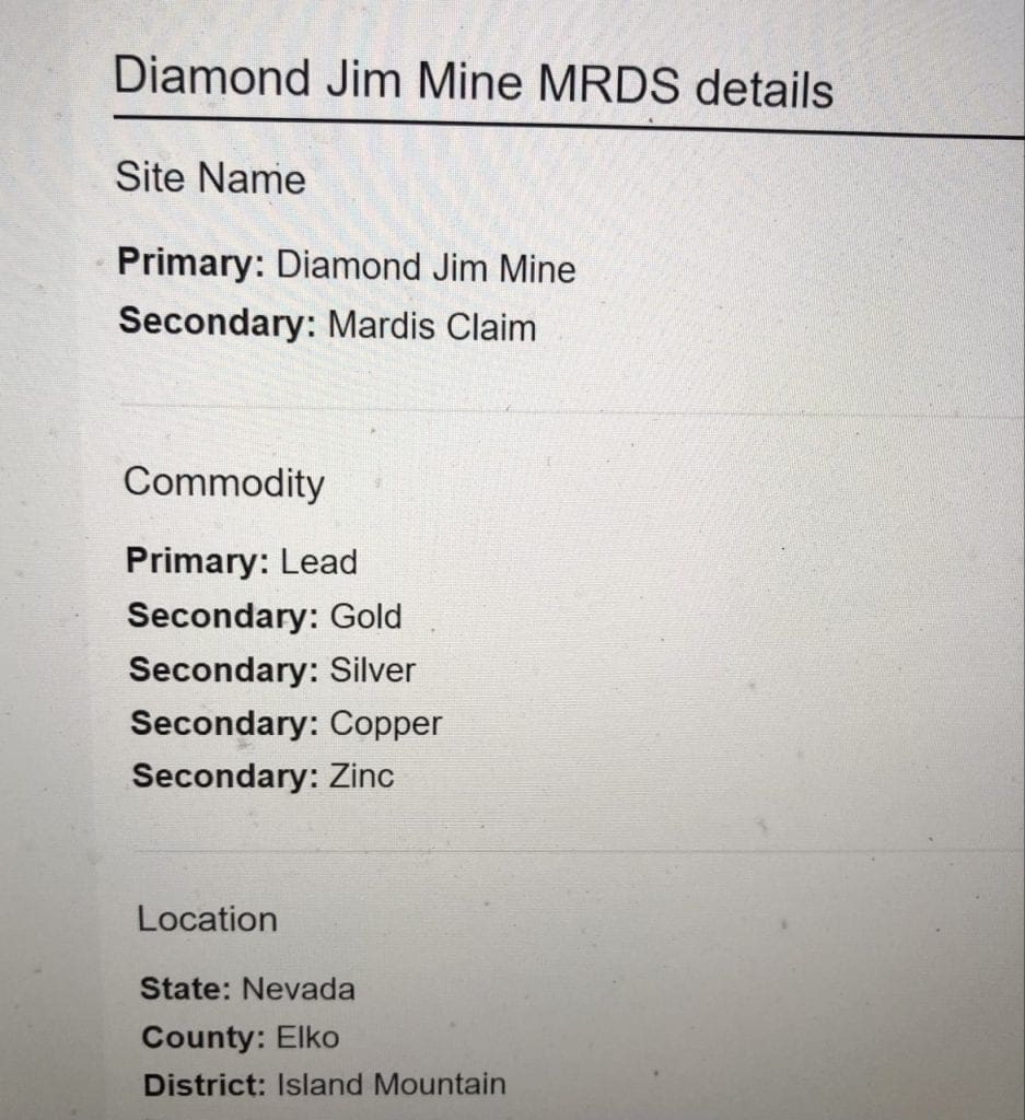 Large view of WYOMING MINING DISTRICT, SUR 37A PATENT NO 12937, “MARDIS MINE”/DIAMOND JIM MINE, Rosebud Mtn 8167 Ft Inside Humboldt Nat. Forest. Photo 18
